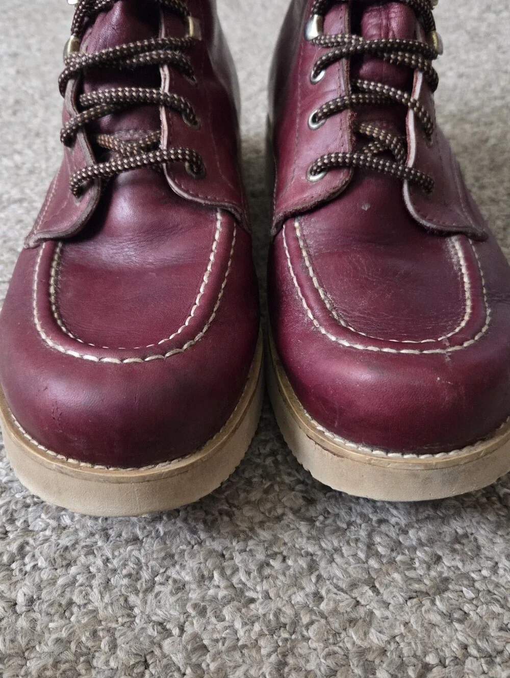 Vtg LL Bean Mens Burgundy Leather Moc Toe Boots Lace Up -Italy Sz 11